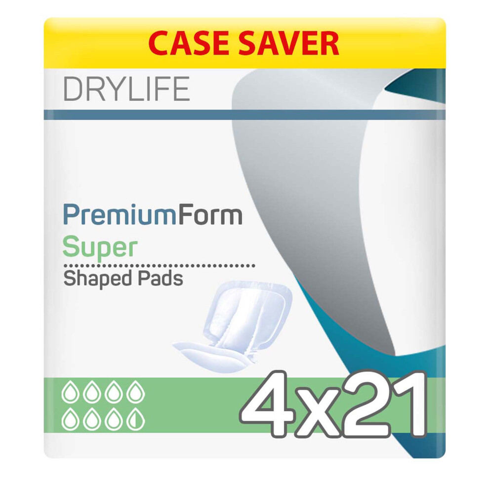 (4 Packs of 21) Drylife Premium Form Incontinence Pads - Super