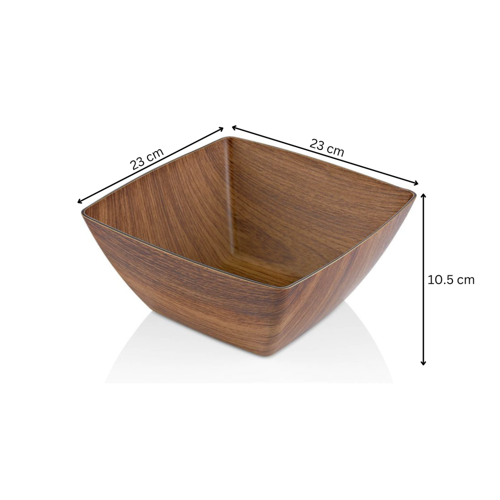 (Square Bowl, 23 cm) Salad Bowl Soup Wood Effect Plastic Modern Cutlery-image-OPC-PFCKFWQ-NEW
