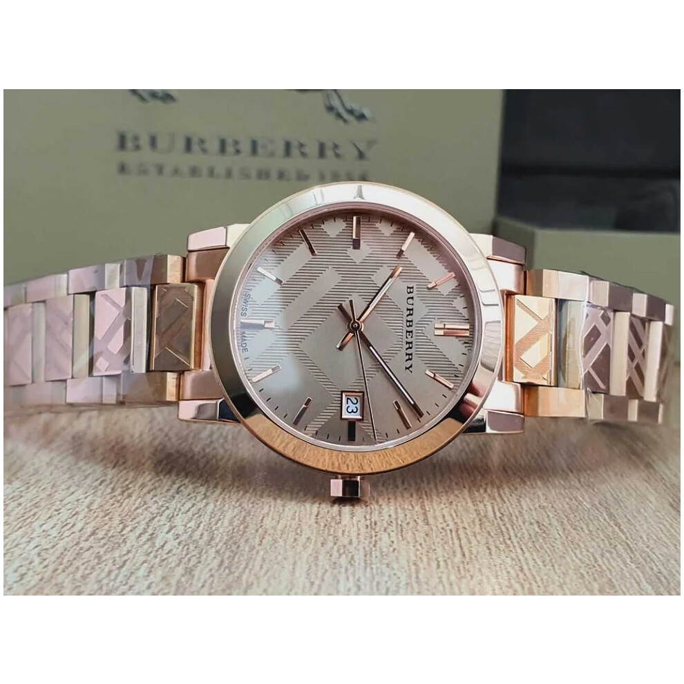BURBERRY BU9039 UNISEX WATCH ROSE GOLD STRAP ROSE GOLD DIAL GOLD CASE