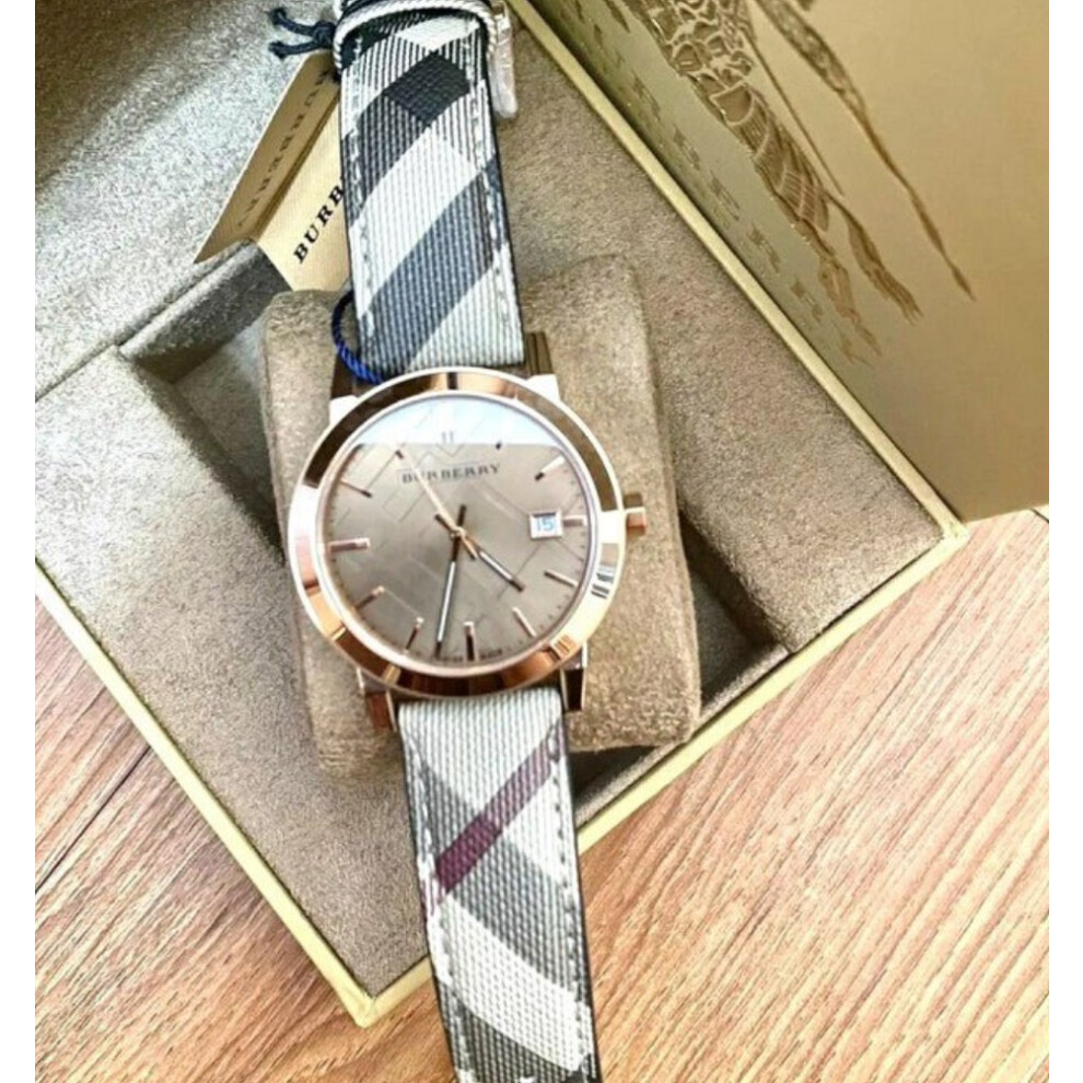 BURBERRY BU9040 UNISEX WATCH GREY STRAP ROSE GOLD DIAL ROSE GOLD CASE