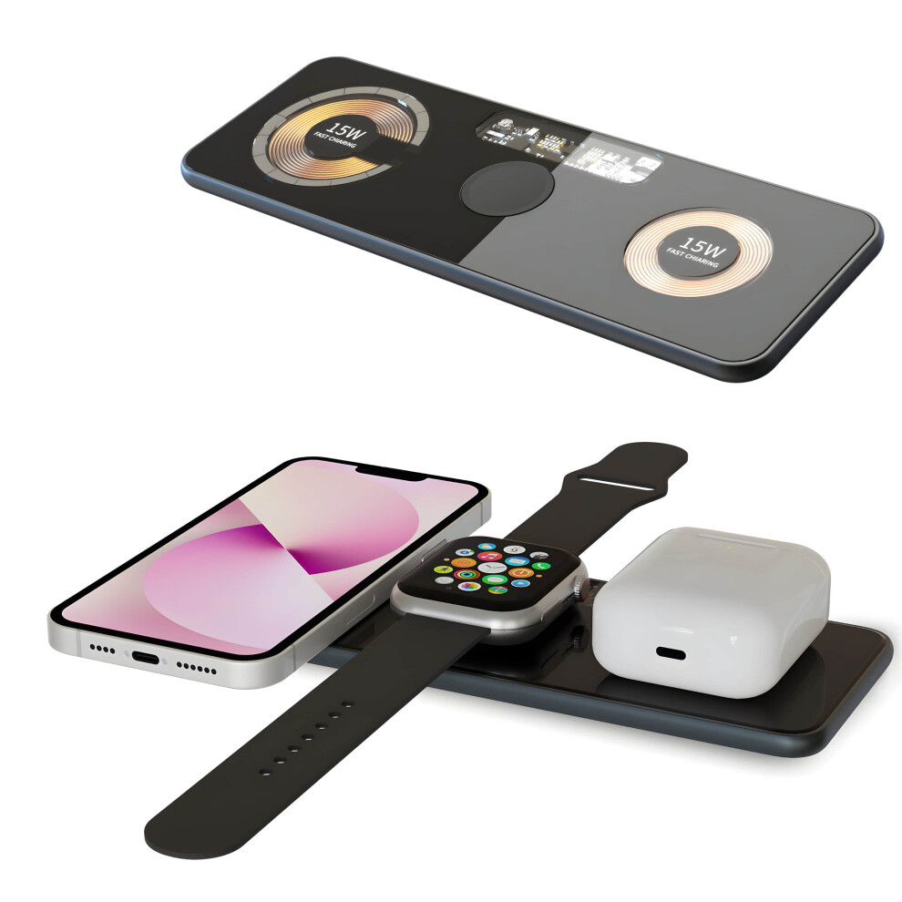 3 In1 Wireless Phone Charger Transparent Glass Magnetic Charging Stand 5065016278855
