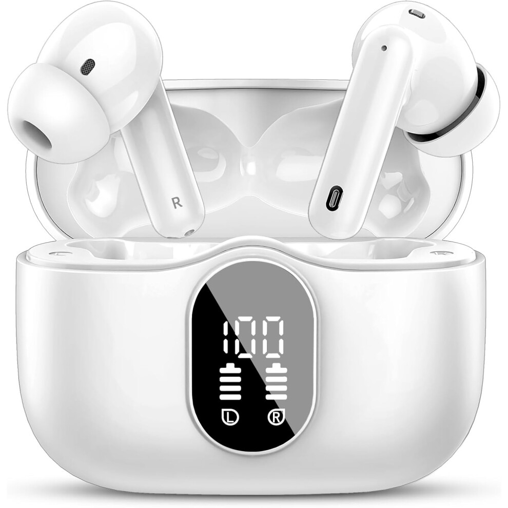 (White) Wireless Earbuds, Bluetooth 5.3 Headphones Bass Stereo, Ear Buds With Noise Cancelling Mic Led Display, 36H Playtime White 6959675380648