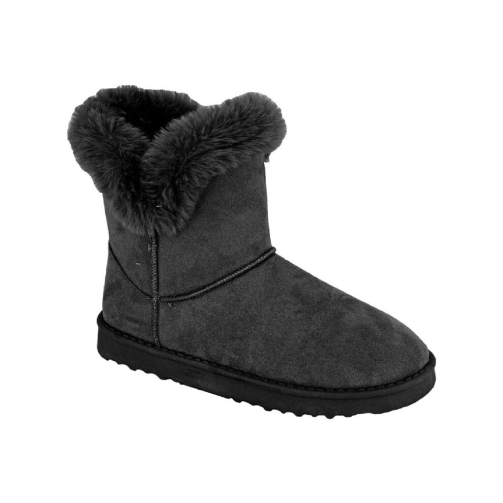 (UK Size 4, Black) Cipriata ATEA L609 Ladies Thermal Faux Fur Lined Pull On Microfibre Ankle Boots