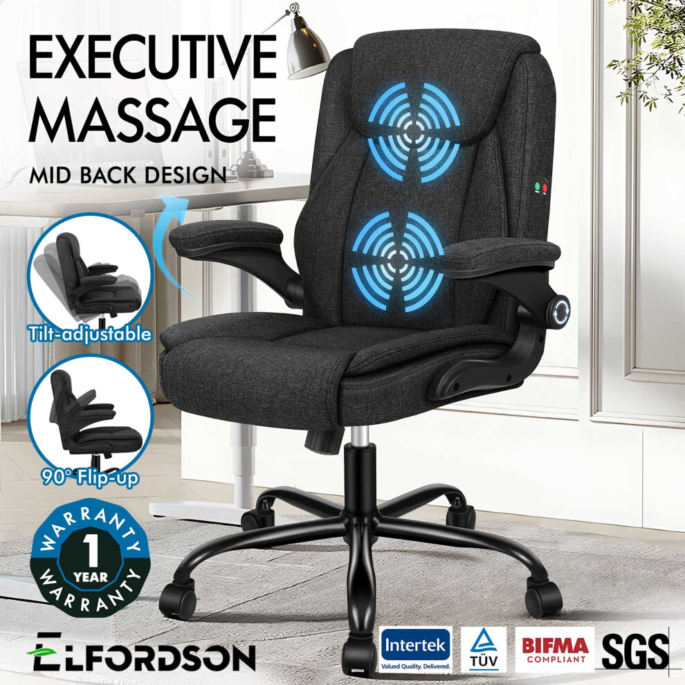 ELFORDSON Massage Office Chair Executive Computer Linen Fabric Black