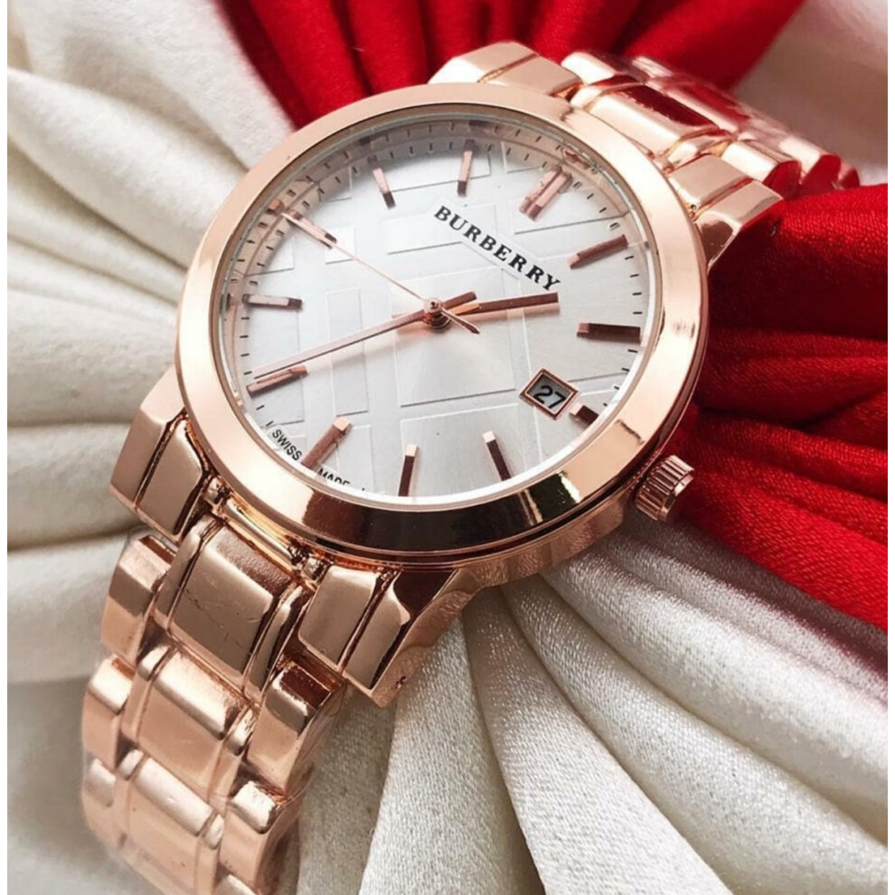 BURBERRY BU9104 WOMENS WATCH ROSE GOLD STRAP WHITE DIAL ROSE GOLD CASE