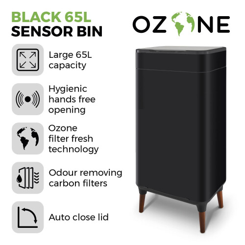 Tower Tower Ozone Sensor Bin with Legs, 65L, Hands Free Opening, Carbon Filter, Black T938022BLK 2