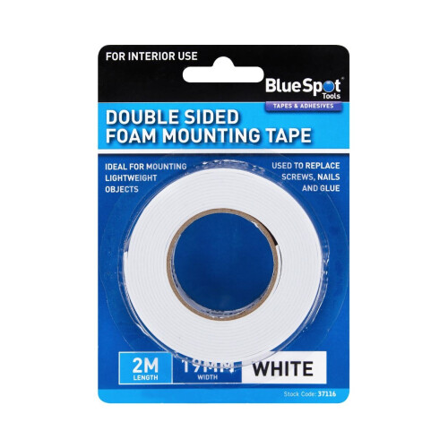 BlueSpot Blue Spot Tools - 19mm x 2M White Double Sided Foam Mounting Tape