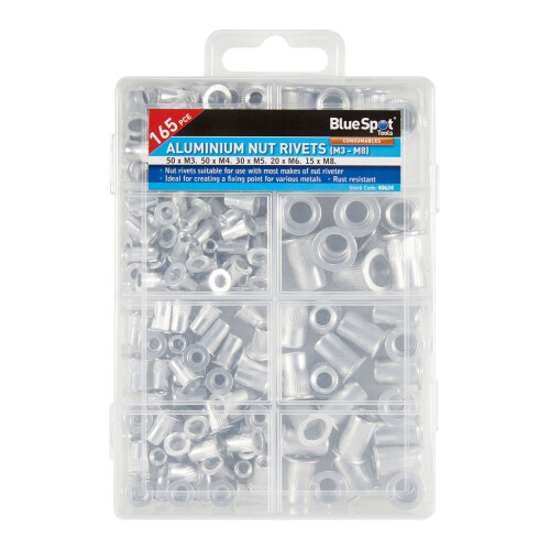 BlueSpot Blue Spot Tools - 165 PCE Aluminium Nut Rivets (M3 - M8)