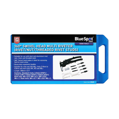 BlueSpot Blue Spot Tools - 360 Swivel Head Multi Riveter (Rivet/Nut/Threaded Rivet Studs)