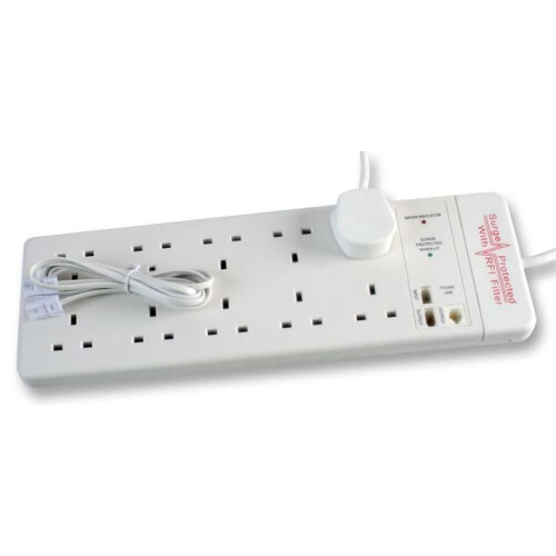 PRO ELEC - 10 Gang Surge Protected Extension Lead, White 2m