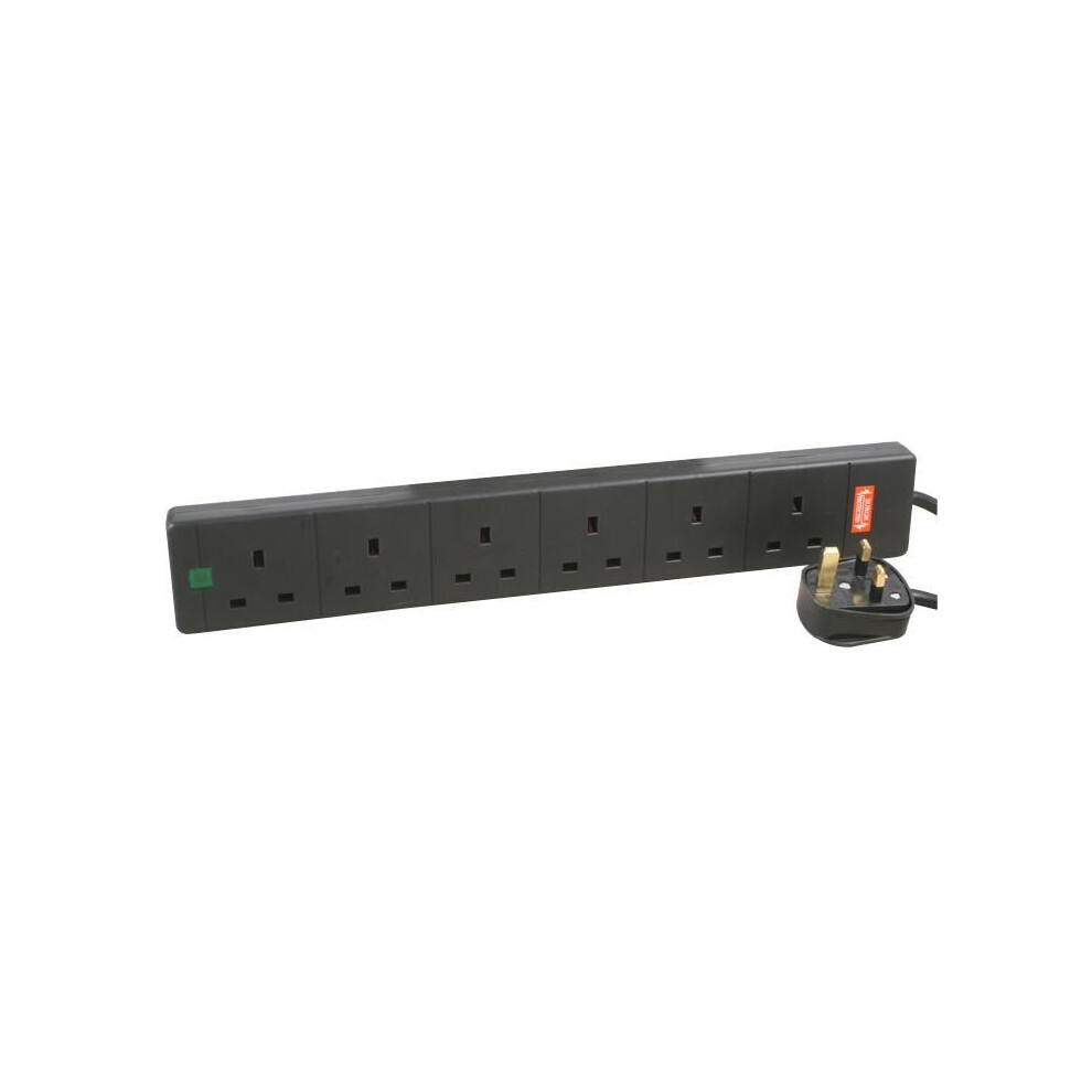 Pro Elec - 1M 6 Way Surge Protected Extension Lead, Black 5051259150621