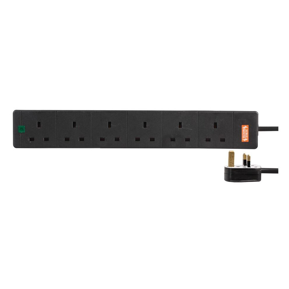 Pro Elec - 5M 6 Way Surge Protected Extension Lead, Black 3561214122522