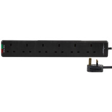 PRO ELEC - 6-Gang Surge Protected Extension Lead, Black, 5m Lead