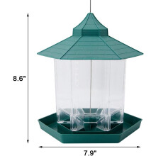 Bird Feeder Hexagon Shaped With Roof Hanging Bird Feeder For Garden-Green