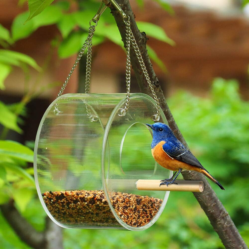 Bird Feeder Wild Acrylic Window Round Semi-Enclosed Station Window Hanging-Type Birdhouse