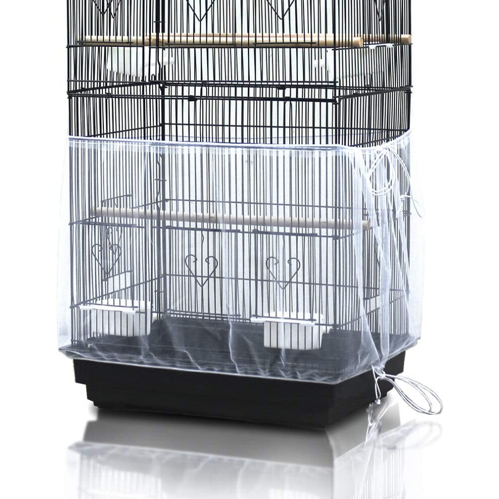 Universal Birdcage Cover Seed Catcher Mesh Parrot Cage Skirt- White (Not Include Birdcage)