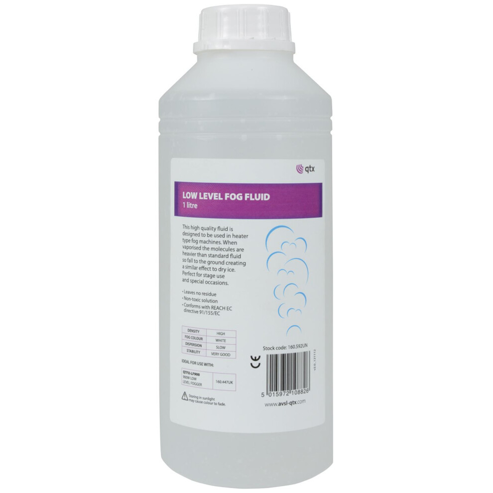 QTX Low Level Fog Fluid Liquid for Smoke Machine White Dry Ice Effect 1 Litre 1L