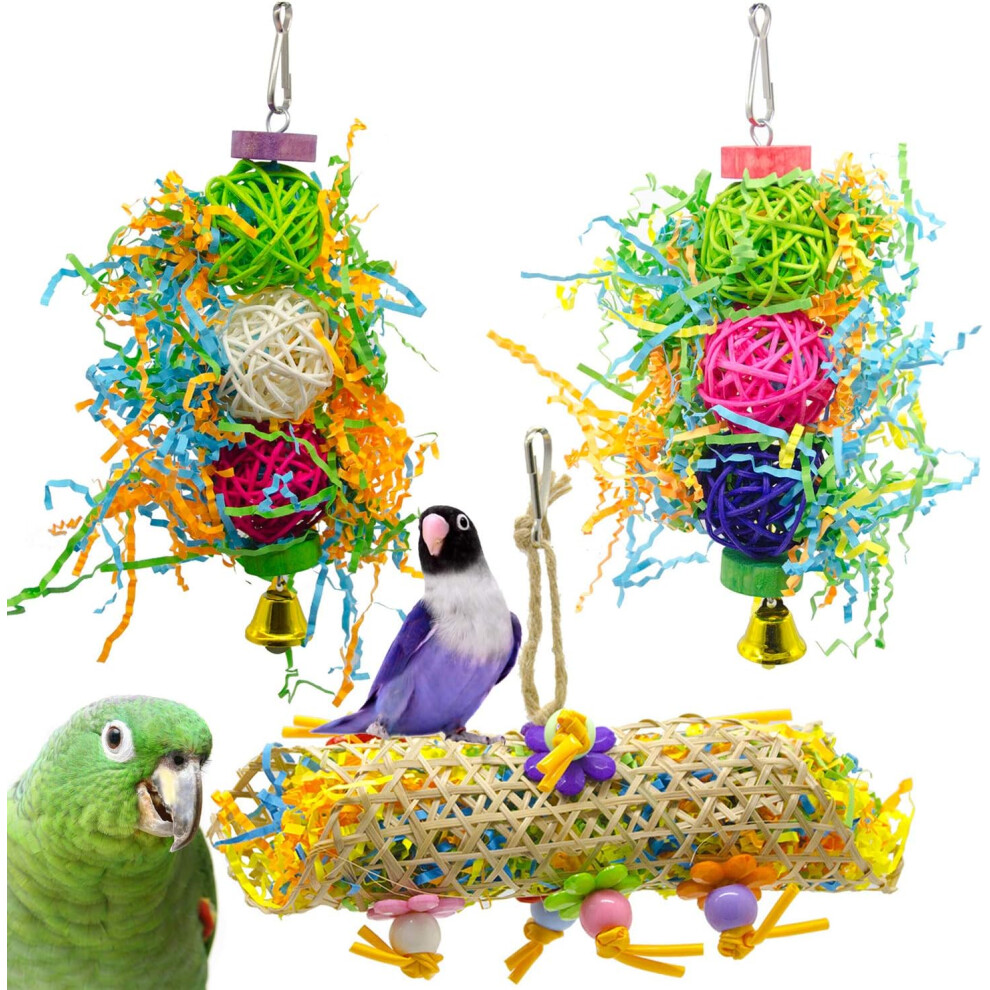 3Pack Bird Chewing Toy Foraging Shredder Toy Parrot Cage Shredder Toy Bird Loofah Toy Foraging Hanging Toy Parrot Toys