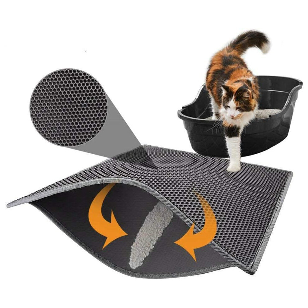 Cat Litter Mat Cat Litter Mat Cat Litter Tray Mat Honeycomb Design Cat Litter Mat Waterproof Double Layer -  Black