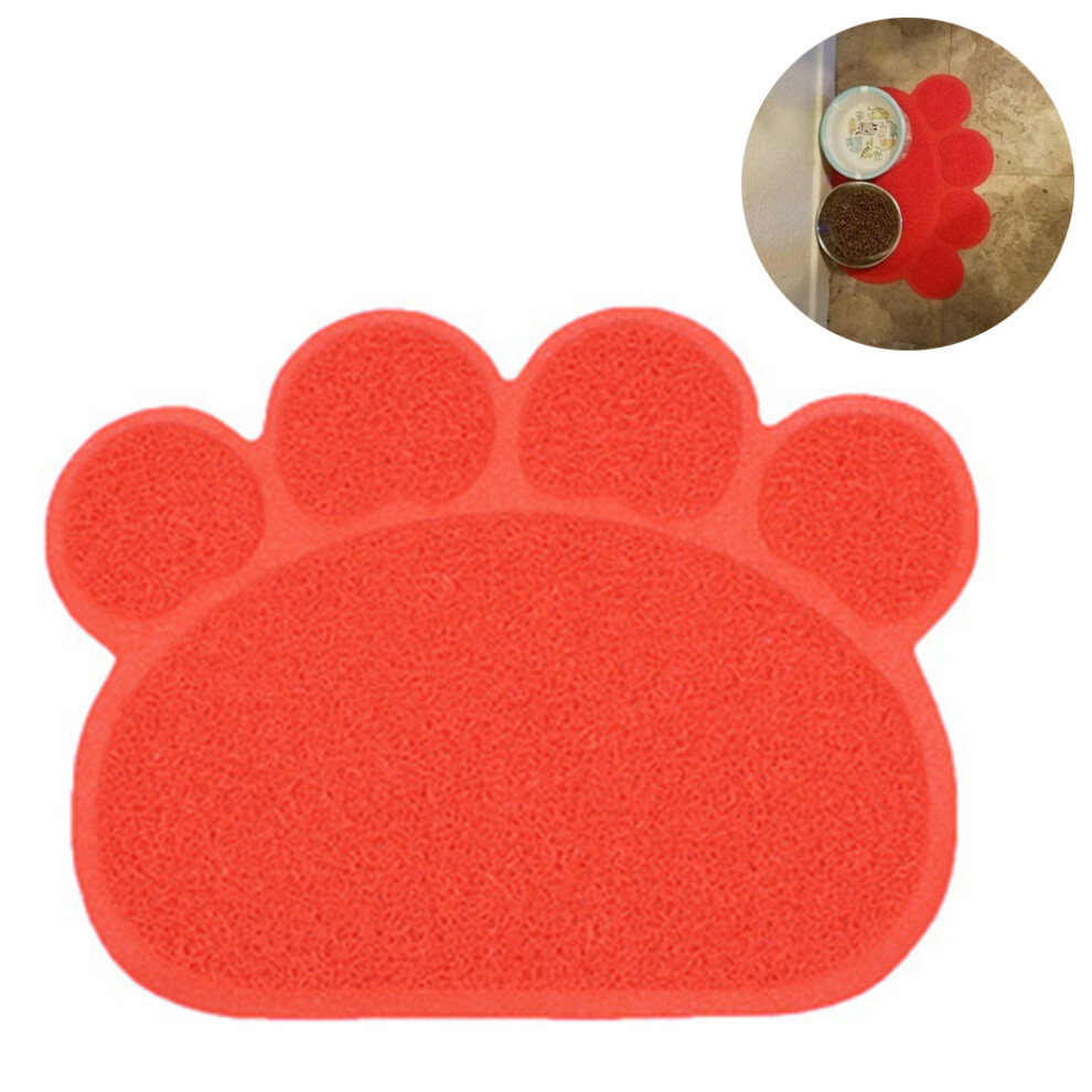 Pvc Pet Dog Cat Dish Bowl Food Water Placemat Mat Paw Shape,40X30Cm-Red