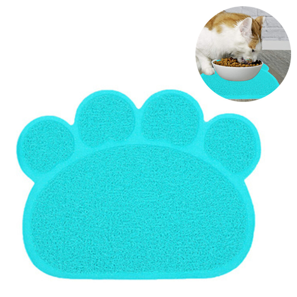 Pvc Pet Dog Cat Dish Bowl Food Water Placemat Mat Paw Shape,40X30Cm-Blue