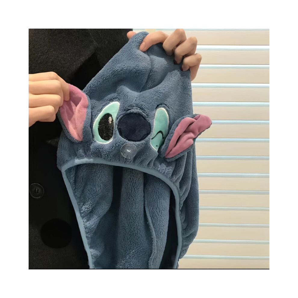 (Blue) Stitch & Angel Plush Dry Hair Caps, Bohemian Style, Thickened Quick-Drying Hair Towel Wraps