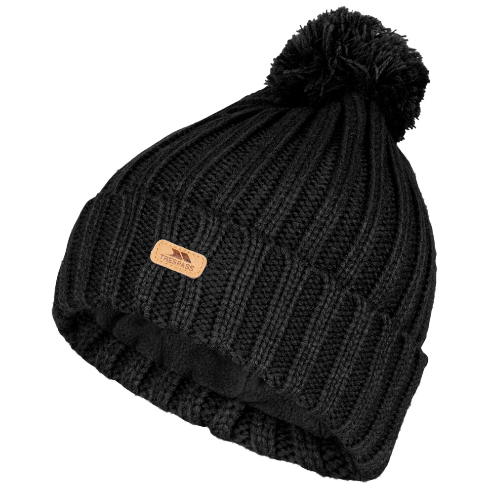 Men's Trespass Adults Thorns Fleece Lined Bobble Hat - Black - Size: ONE size