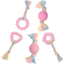 Puppy Rope Chew Toys Dog Durable Teething Toy With Pink And Blue Rope For Small Dogs And Pet Star & Ball & Stick