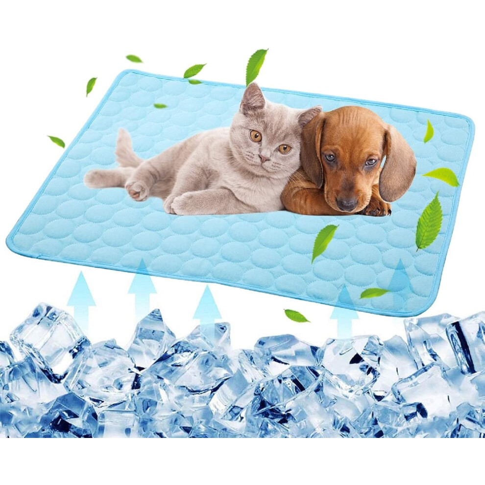 Dog Self Cooling Mat Pet Washable Summer Cooling Pads Cooling Blanket Hot Weather Sleeping Kennel Matice Silk Sleep Mat Pad-Blue