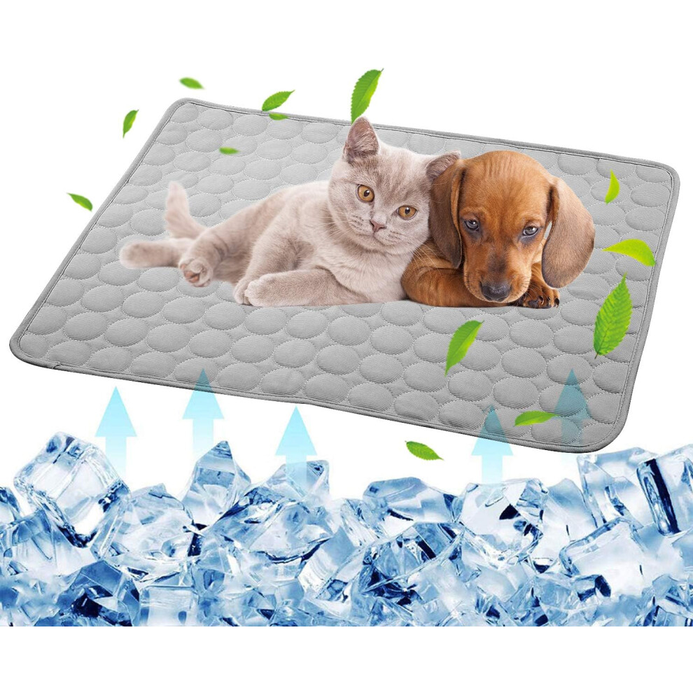 Dog Self Cooling Mat Pet Washable Summer Cooling Pads Cooling Blanket Hot Weather Sleeping Kennel Matice Silk Sleep Mat Pad-Light Grey