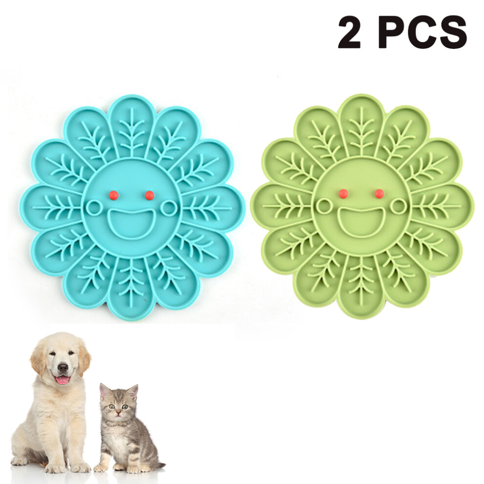 2 Pcs Dog Lick Pad - Slow Feeder Lick Pad Dog Bath Matc030048-2Pcs Pet Silicone Relief Pad - Pattern Blue + Green Pattern