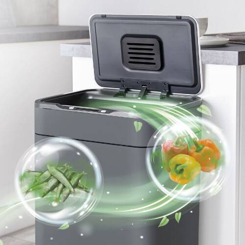 Tower Tower Ozone Sensor Bin with Legs, 65L, Hands Free Opening, Carbon Filter, Grey T938022GRY 1