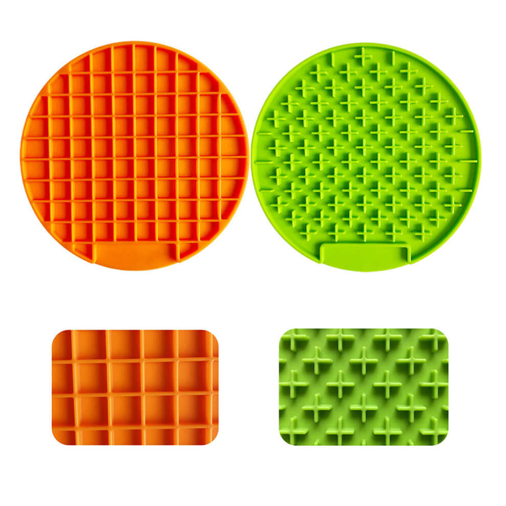 2Pcs Pet Lick Pad,Peanut Butter Lick Mat,Anxiety Relief Fun Dog Feeder-B Style Green Orange