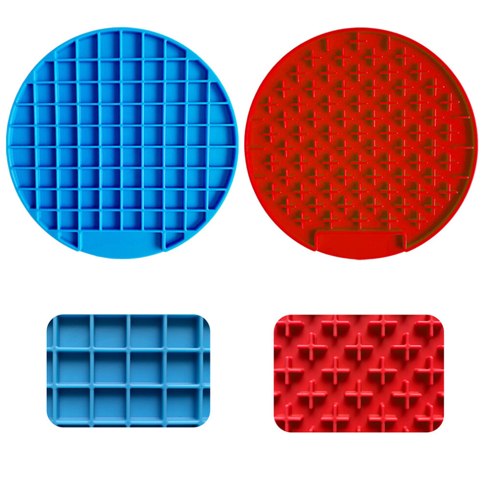 2Pcs Pet Lick Pad,Peanut Butter Lick Mat,Anxiety Relief Fun Dog Feeder-A Style Red Blue