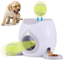 Pet Dog Ball Launcher Dog Interactive Toy Treatment Slow Feeder Toy-Gray Double Hole