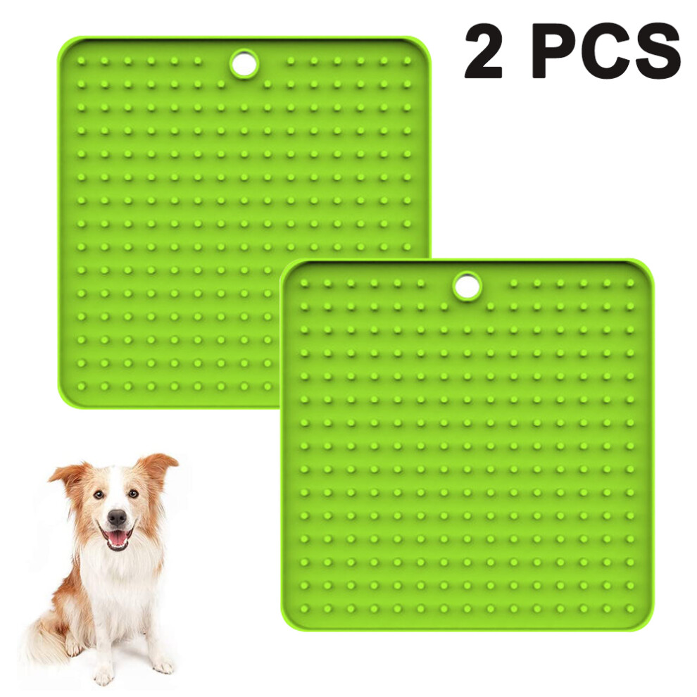 Dog Lick Mat,2 Pack Lick Pad,Pet Slow Feeders,Silicone Puppy Treat Mat-Green