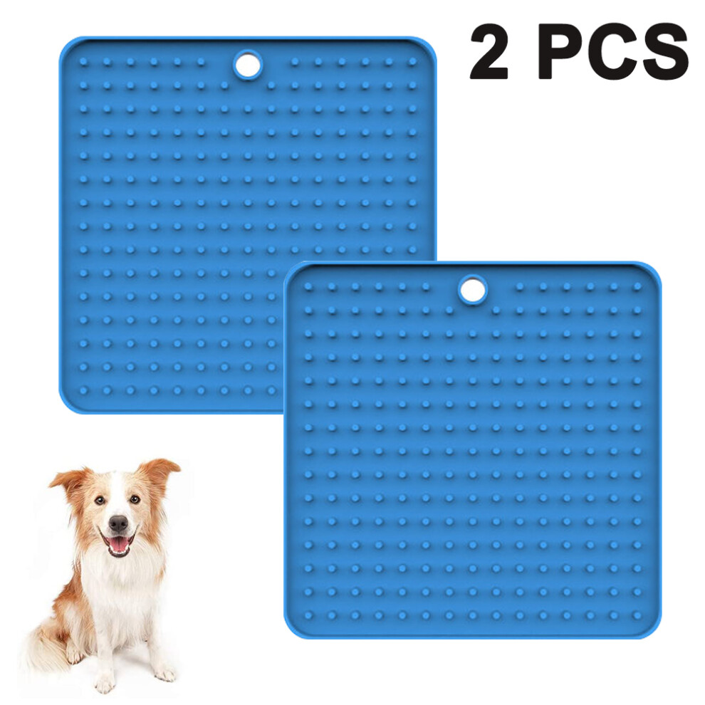 Dog Lick Mat,2 Pack Lick Pad,Pet Slow Feeders,Silicone Puppy Treat Mat-Blue