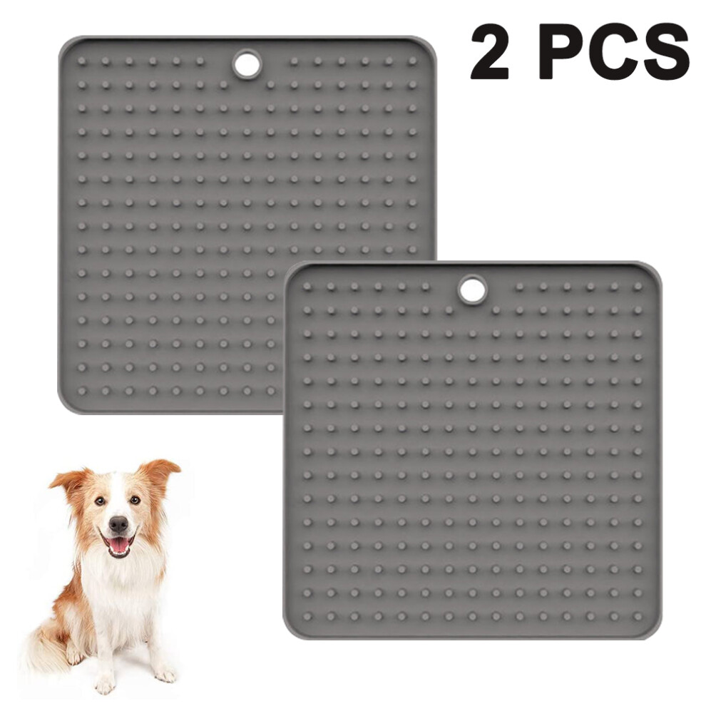 Dog Lick Mat,2 Pack Lick Pad,Pet Slow Feeders,Silicone Puppy Treat Mat-Grey