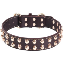 Genuine Leather Studded Dog Collar Adjustable Pet Collars For Small Medium Large And Extra Large Breed Dogs?Brown? (L)