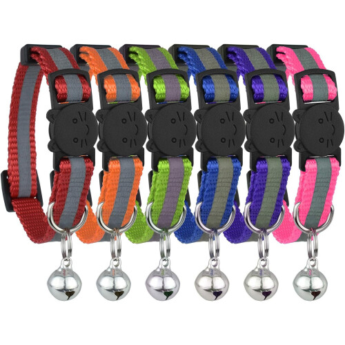 6Pcs Reflective Cat Collar With Bell Solid & Safe Collars For Cats