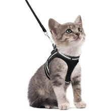 Cat Harness With Leash Breathable Kitten Harness With Reflective Strips Adjustable Black Vest Easy To Put On