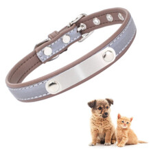 Soft Leather, Dog Collar With Individual Identification Tag-Brownl