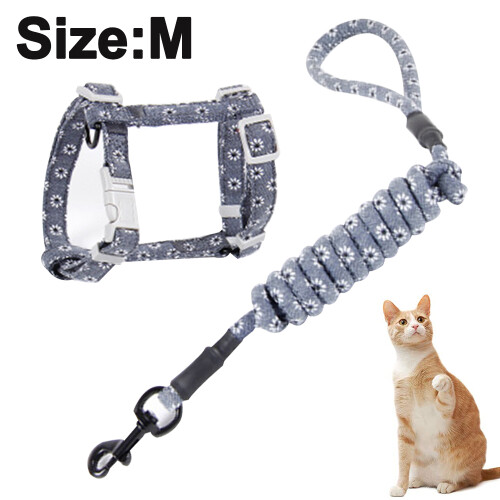 Cat Harness And Leash Set,Adjustable For Walking With Safety Buckle-Greym