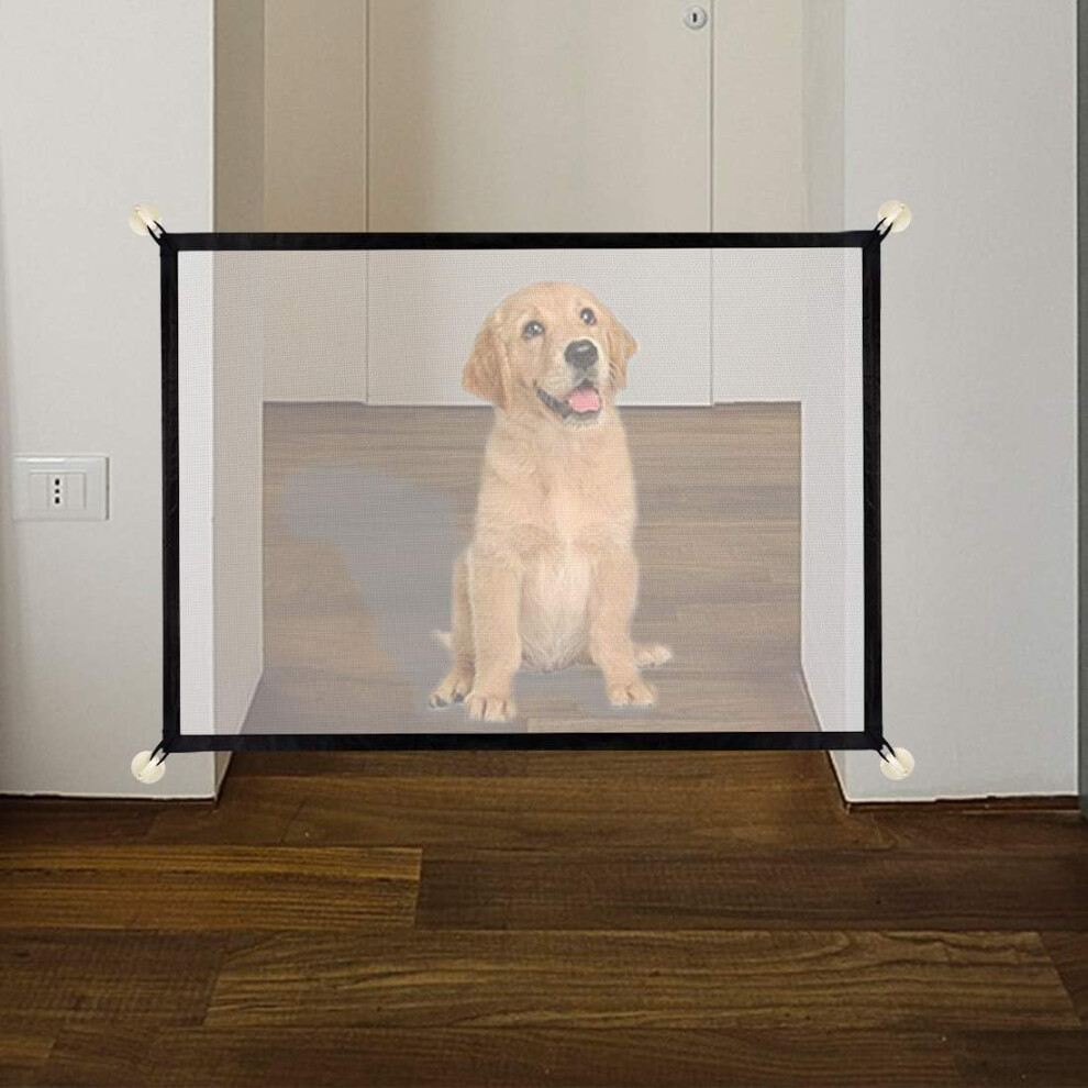 Dog Barriers Magic Gate Foldable Dog Door Guard Door & Stair Guard For Babies Dogs & Cats Black Guardrail