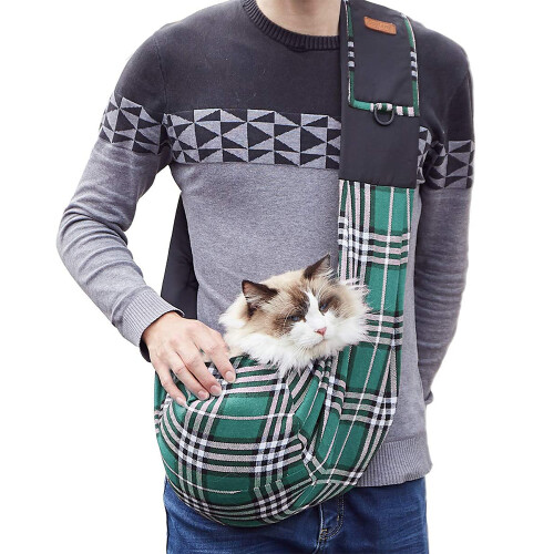 Pet Sling Bag Classic Checked Design Dog Cat Bag Shoulder,Green 2