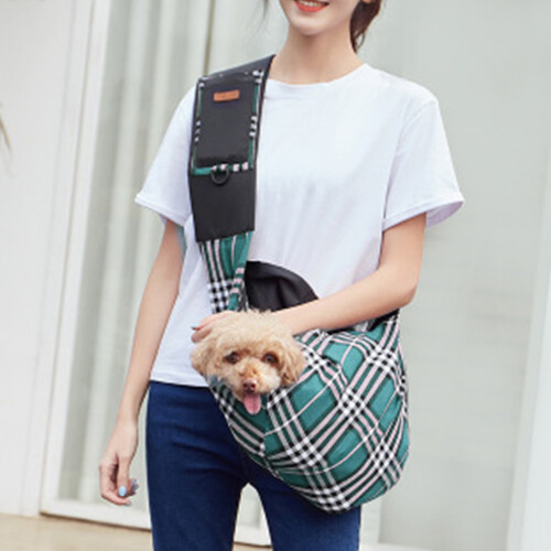 Pet Sling Bag Classic Checked Design Dog Cat Bag Shoulder,Green 1