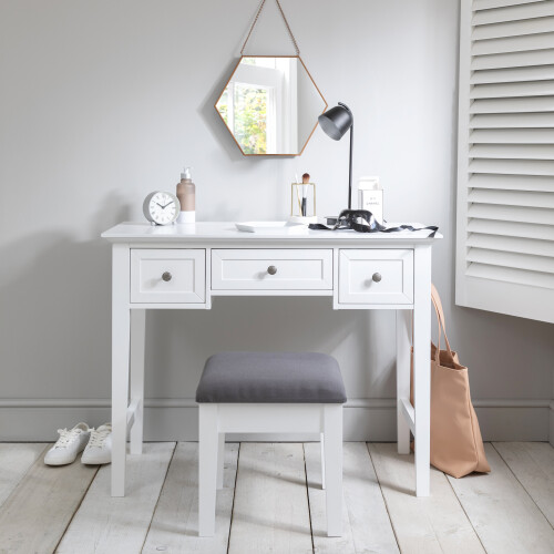 Noa and Nani Karlstad White Dressing Table with 3 Drawers and Stool – Solid Pine, 100x45 cm 2