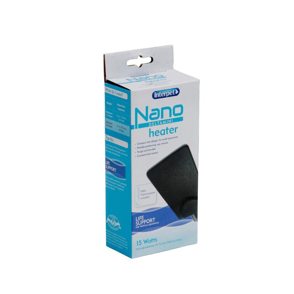 Interpet Delta Mini Heater Nano Aquarium Fish Tank,Black, 15 Watt - for Aquariums up to 20 litres - UK Plug Small