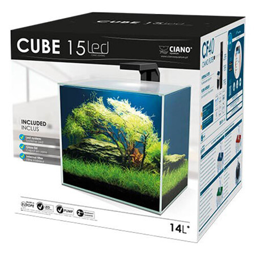 Ciano Cube Glass Aquarium Includes LED Lights & Filter (Cube 15 (14 Litres))