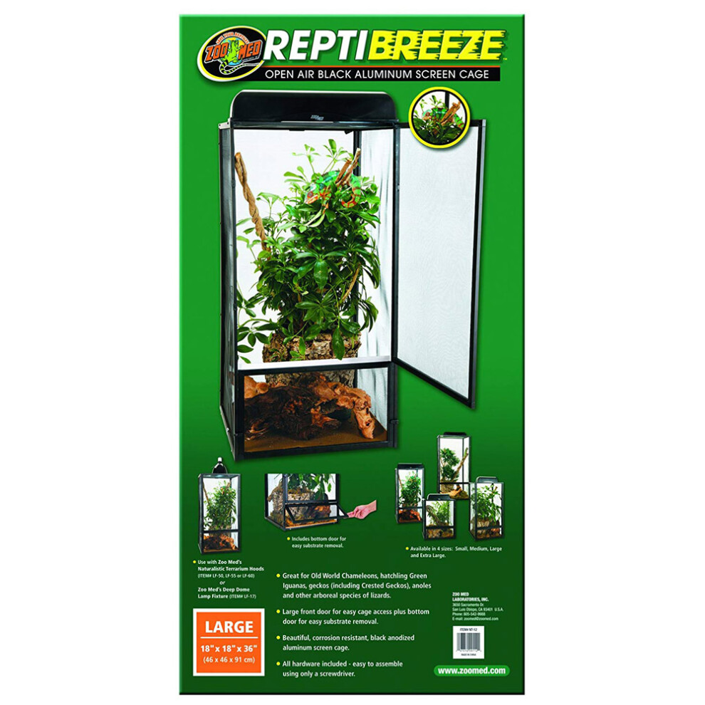 (Cage Large) ZooMed ReptiBreeze Screen Reptile Lizard Cage Open Air Chameleons Gecko Arboreal